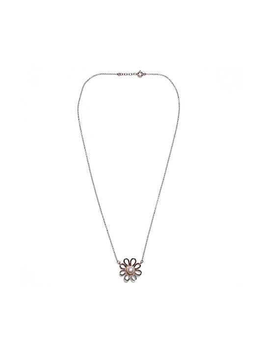 Bizoutaki Necklace with design Flower from Gold Plated Silver with Pearls