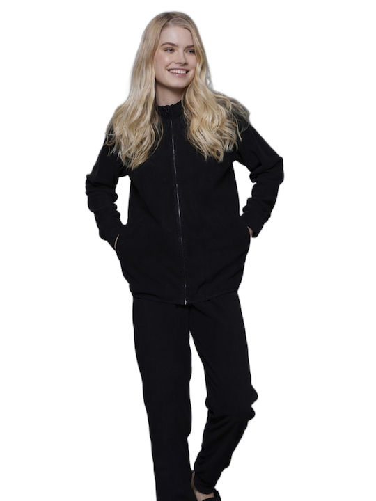 Noidinotte Damen-Sweatpants Jogger Schwarz Vlies