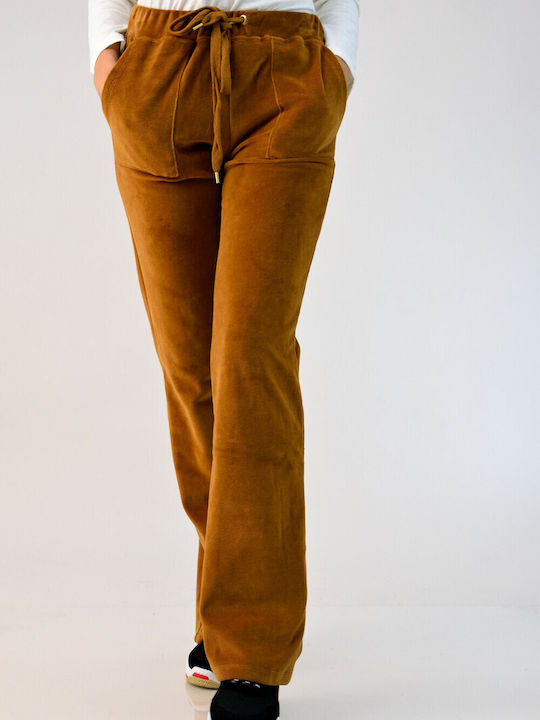 First Woman Women's Jogger Sweatpants Tabac Brown Velvet