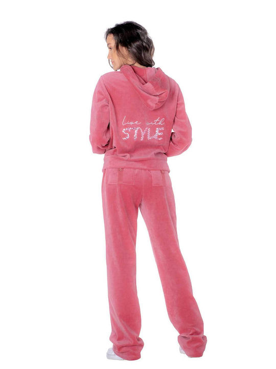 Secret Point Damen-Sweatpants Breit Rosa Samt