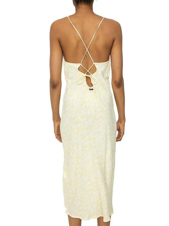 RVCA Sommer Midi Kleid Drapiert Gelb