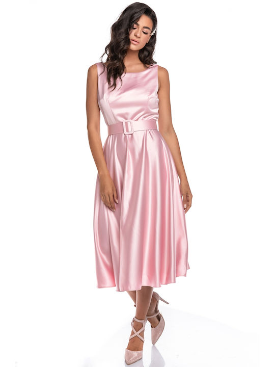 RichgirlBoudoir Midi Dress for Wedding / Baptism Satin Pink