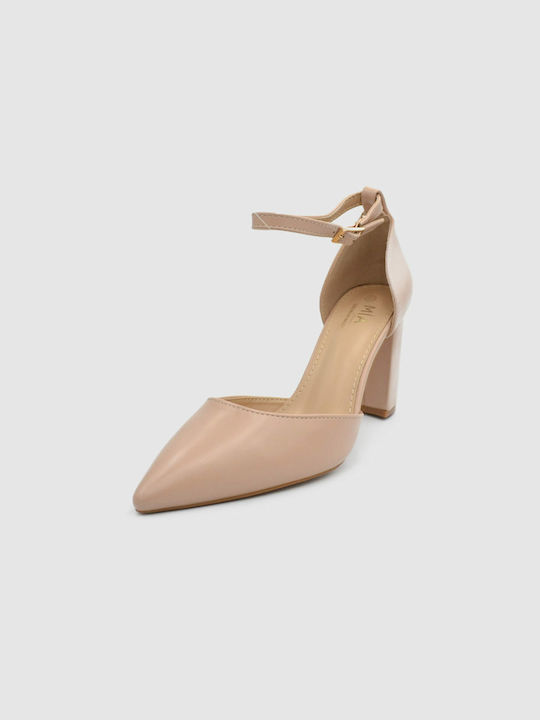 Joya Pointed Toe Beige Heels with Strap