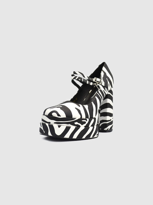 Joya White Heels with Strap Animal Print