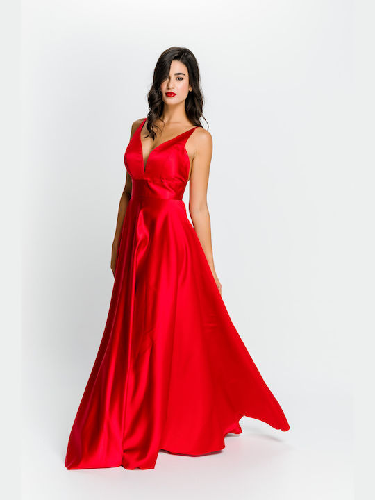 RichgirlBoudoir Καλοκαιρινό Maxi Φόρεμα για Γάμο / Βάπτιση Σατέν Κόκκινο