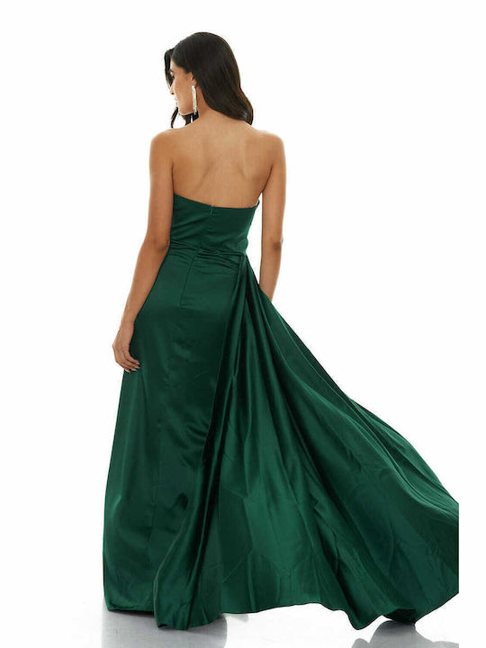 RichgirlBoudoir Maxi Evening Dress Strapless Satin with Slit Green