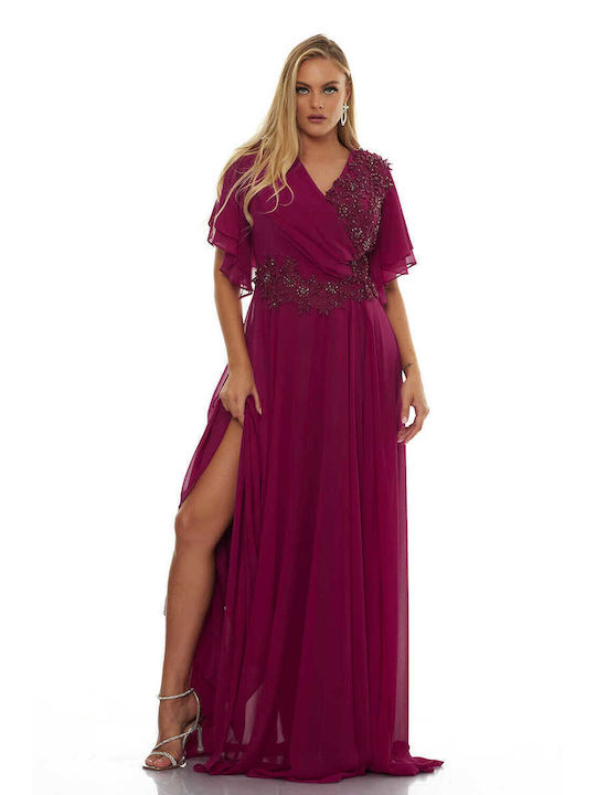 RichgirlBoudoir Maxi Rochie pentru Nuntă / Botez cu dantelă Burgundy