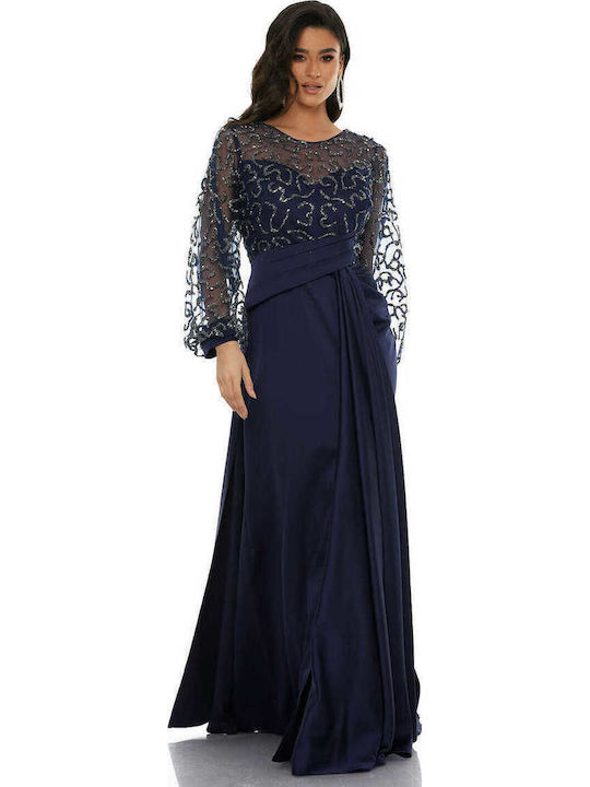 Maxi Dress for Wedding / Baptism Satin Navy Blue
