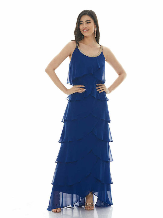 RichgirlBoudoir Maxi Evening Dress with Ruffle Blue