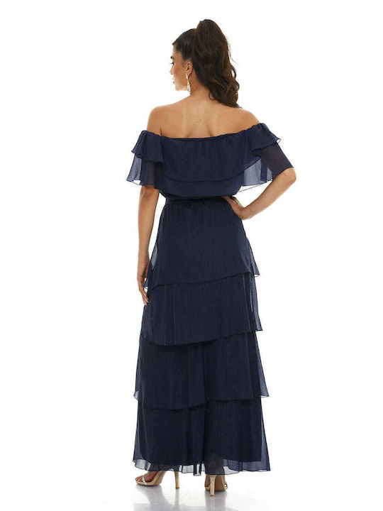 RichgirlBoudoir Maxi Kleid für Hochzeit / Taufe Schulterfrei Marineblau