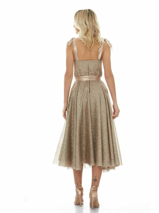 RichgirlBoudoir Sommer Midi Kleid für Hochzeit / Taufe mit Tüll Braun