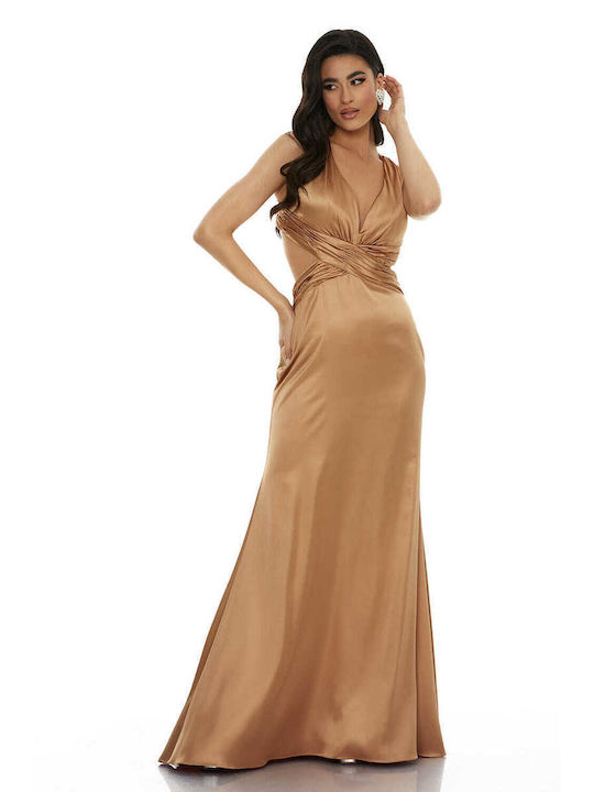 RichgirlBoudoir Καλοκαιρινό Maxi Φόρεμα για Γάμο / Βάπτιση Σατέν Χρυσό
