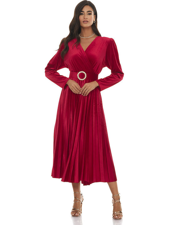 Midi Dress for Wedding / Baptism Velvet Red