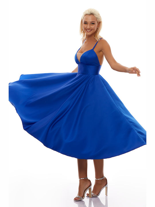 RichgirlBoudoir Summer Midi Slip Dress Dress for Wedding / Baptism Satin Blue