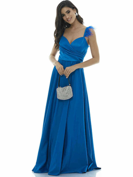 Maxi Dress for Wedding - Christening Satin Open Back Blue