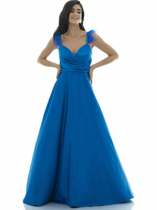 Maxi Dress for Wedding - Christening Satin Open Back Blue