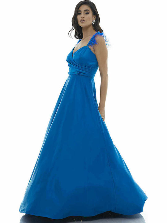 Maxi Dress for Wedding - Christening Satin Open Back Blue