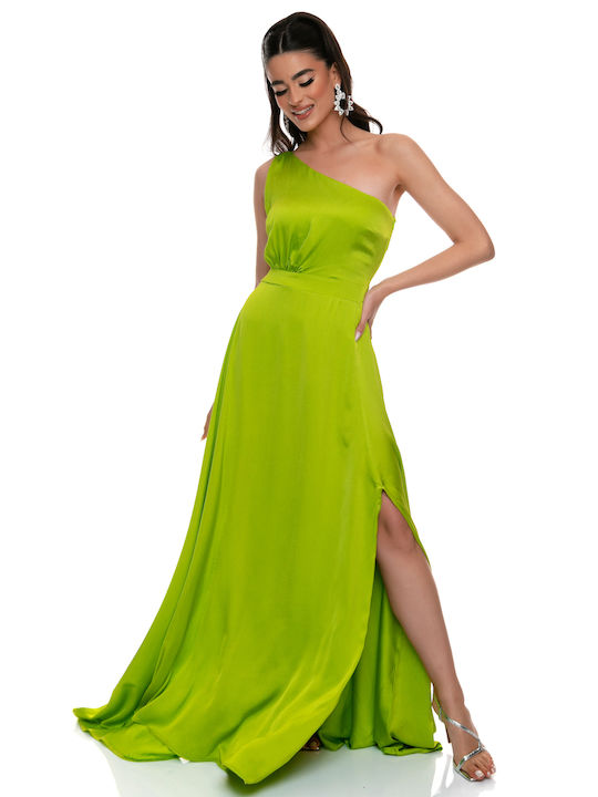 RichgirlBoudoir Καλοκαιρινό Maxi Φόρεμα Σατέν με Σκίσιμο Πράσινο