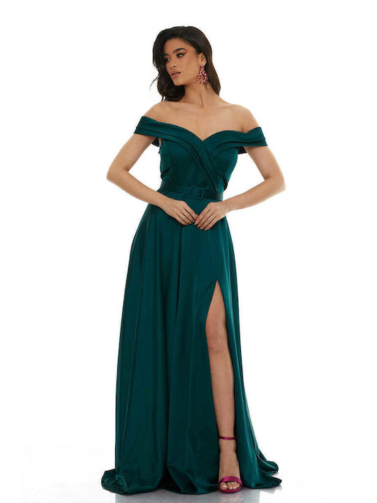 RichgirlBoudoir Maxi Dress for Wedding / Baptism Satin Off-Shoulder Green