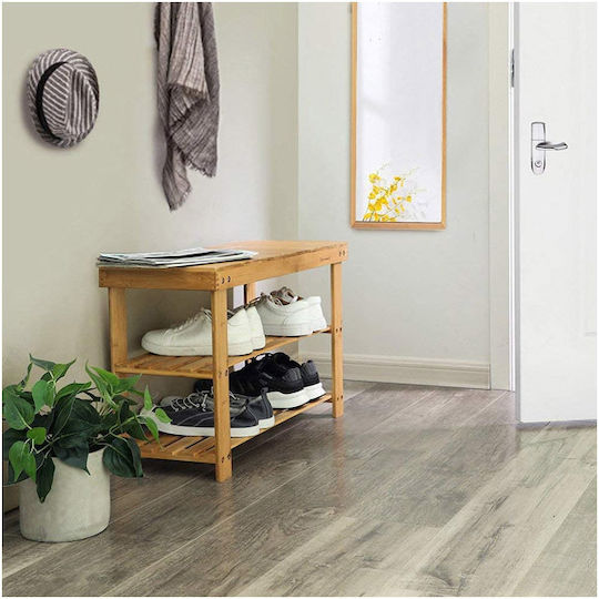 Bamboo Shoe Organizer with 2 Shelves Beige 70x28x45cm
