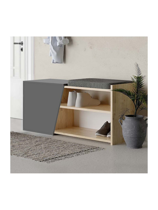 Holz Schuhschrank Fiona mit 2 Regalen Anthracite / Natural Beech L104xW37xH47cm