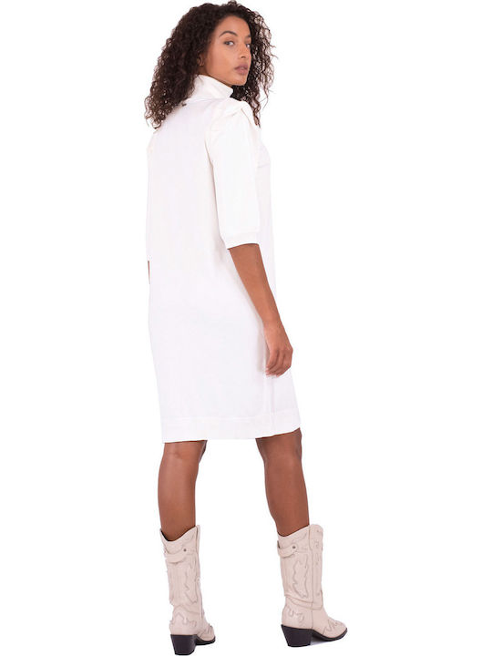 Mini Knitted Dress with Turtleneck White