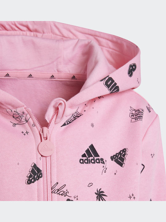 Brand Love Детски Комплект Анцуг Със Суитшърт С Цип Розов 2 Бройки