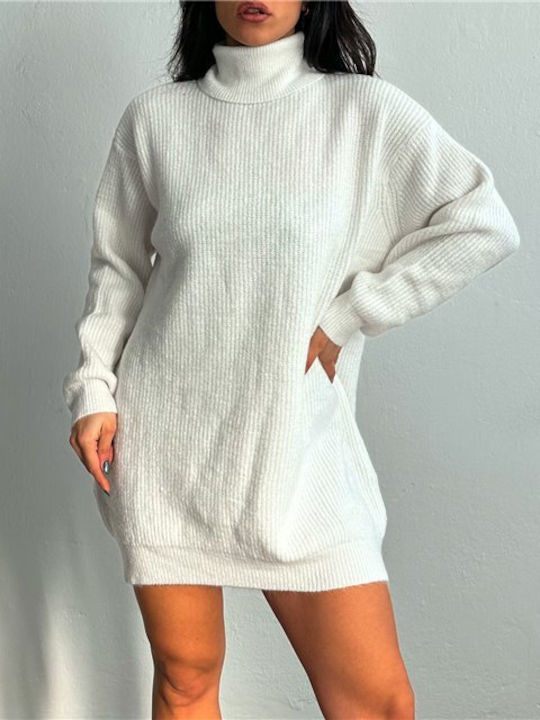 Chica Mini Dress Knitted Turtleneck White