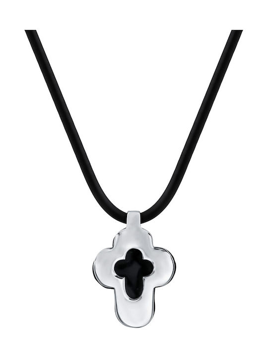 Kiriakos Gofas Men's White Gold Cross 14K Double Sided with Cord