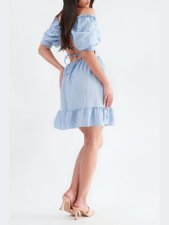 DOT Sommer Mini Kleid mit Rüschen Hellblau
