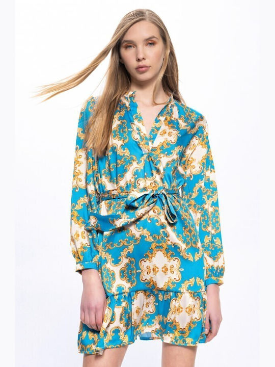 Make your image Mini Dress Satin Wrap Turquoise