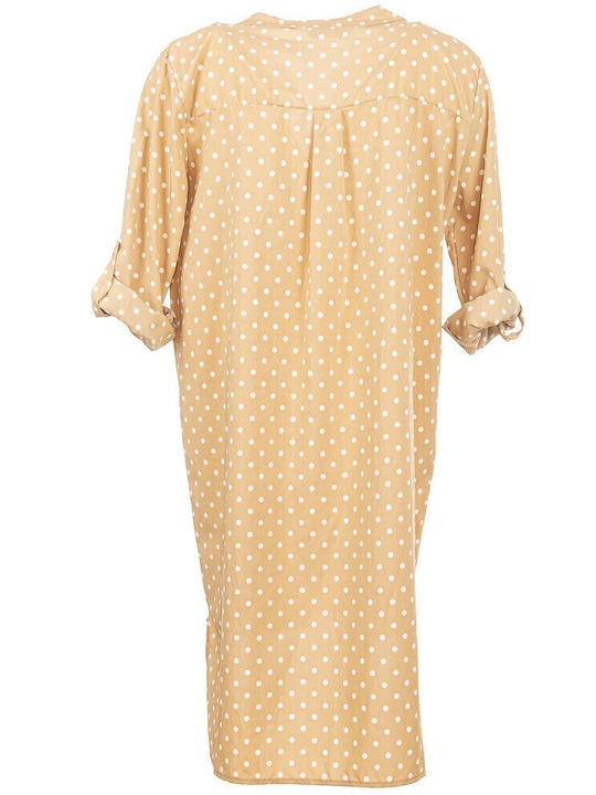 Rochie-Cămașă de Vară Mini Σεμιζιέ Bej