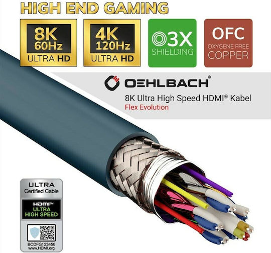 Oehlbach Flex Evolution HDMI 2.1 Ultra High Speed 48Gbps 4K 120Hz HDR VRR Kabel HDMI-Stecker - HDMI-Stecker 1m Schwarz