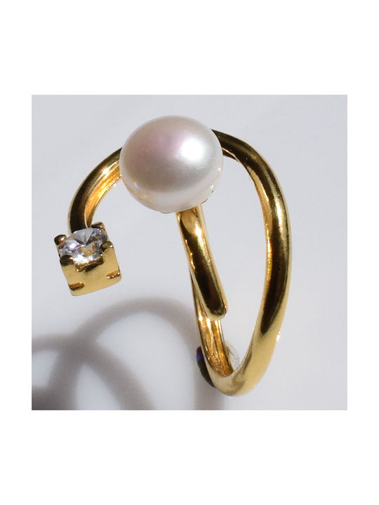 Bizoutaki Women's Gold Plated Silver Ring with Pearl & Zircon