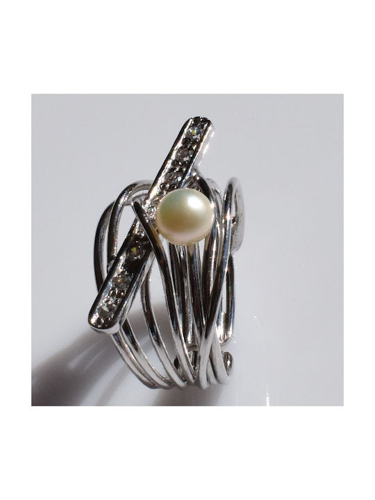 Bizoutaki Women's Ring with Pearls & Zircon from Silver