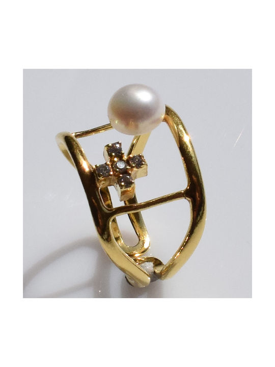 Bizoutaki Women's Gold Plated Silver Ring with Pearl & Zircon