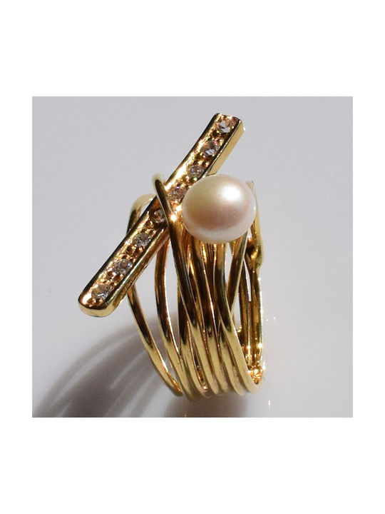 Bizoutaki Women's Gold Plated Silver Ring with Pearl & Zircon