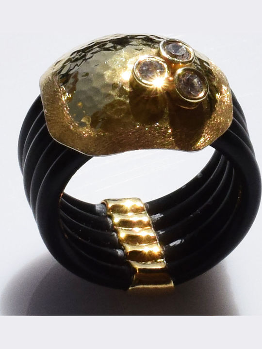 Bizoutaki Ring with Zircon made of Silver Gold Plated