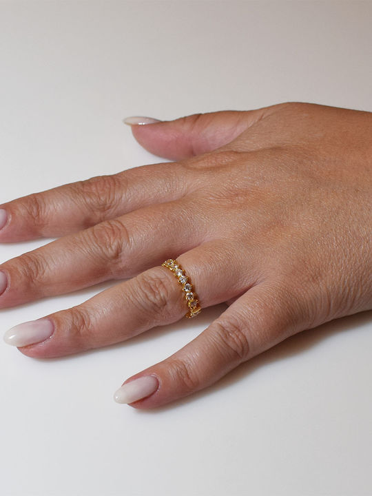 Bizoutaki Ring Small Wedding Band with Zircon made of Silver Gold Plated