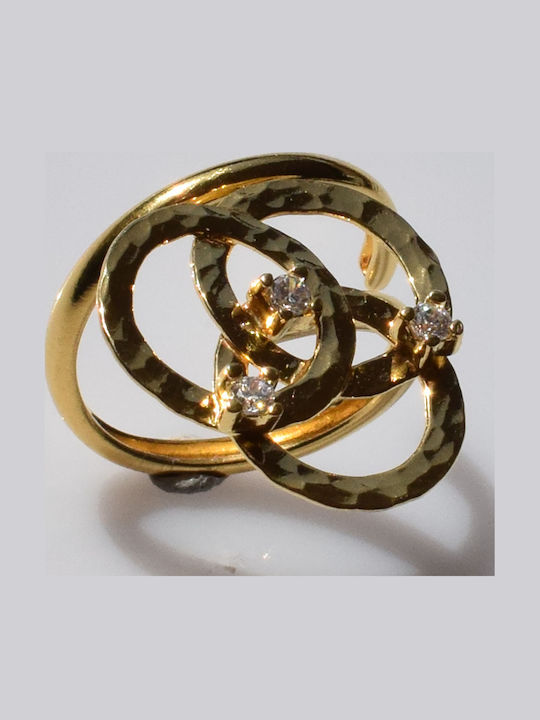 Bizoutaki Ring with Zircon made of Silver Gold Plated