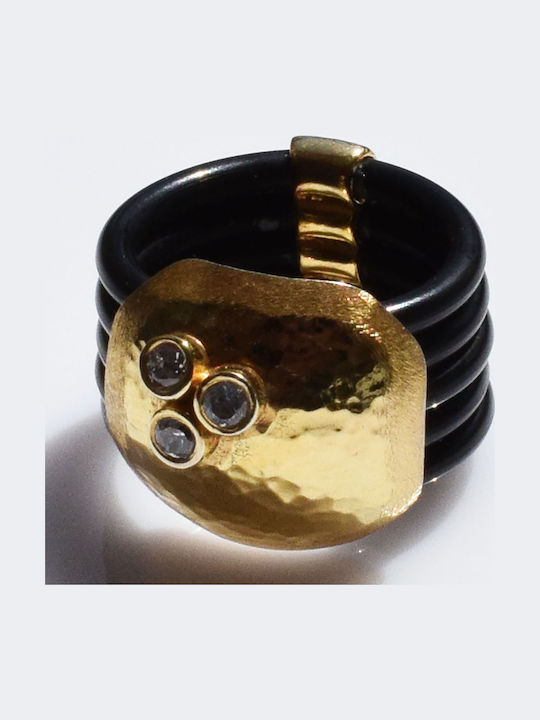 Bizoutaki Ring with Zircon made of Silver Gold Plated