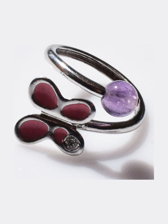 Bizoutaki Ring with Zircon & Enamel made of Silver