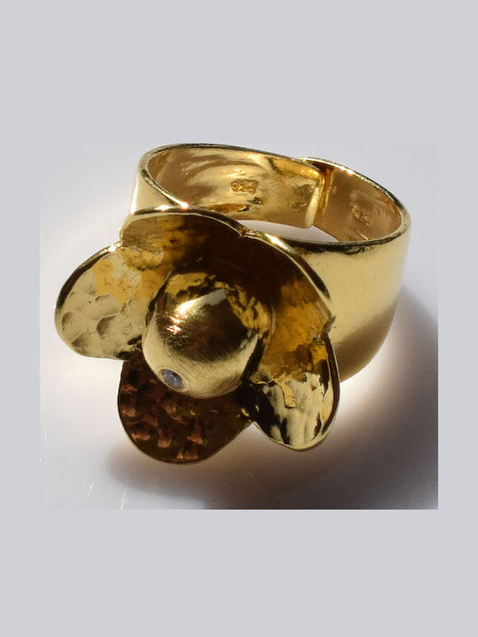 Bizoutaki Ring with Zircon made of Silver Gold Plated