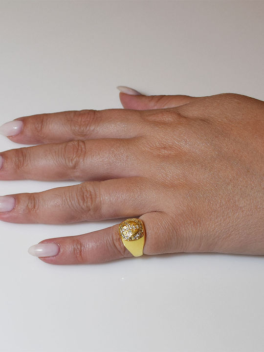 Bizoutaki Chevalier Ring with Zircon made of Silver Gold Plated