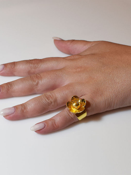 Bizoutaki Ring with Zircon made of Silver Gold Plated