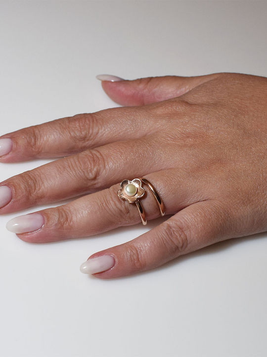 Bizoutaki Ring with Pearls & Zircon made of Silver Gold Plated