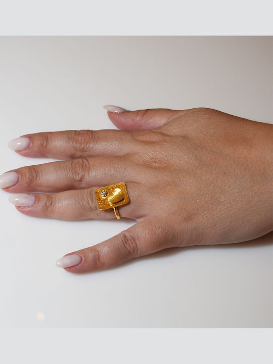 Bizoutaki Ring with Zircon made of Silver Gold Plated
