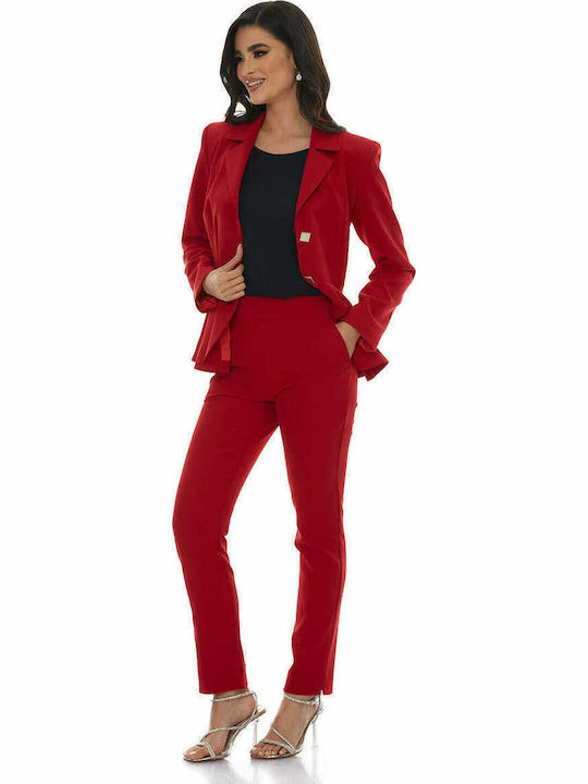 Damen Hoch tailliert Stoff Hose mit Gummizug in Lockere Passform Rot