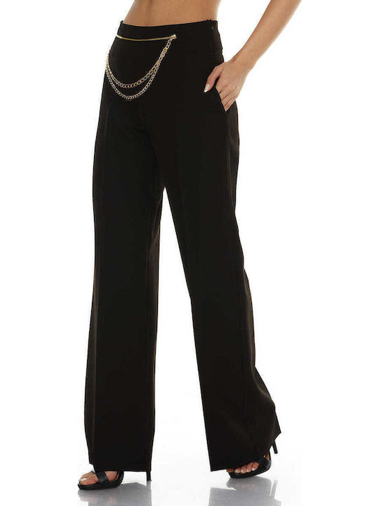 Women's High-waisted Fabric Trousers in Loose Fit Black