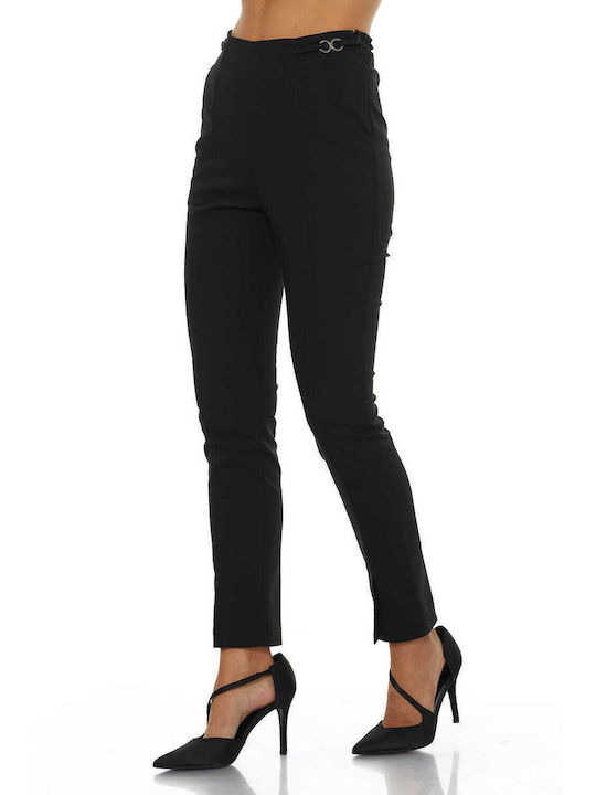 RichgirlBoudoir Women's High-waisted Fabric Trousers in Slim Fit Black